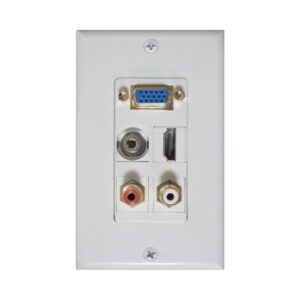 Conector de video y audio en pared para oficina y hogar.