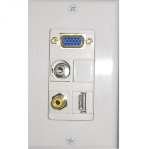 Conector de video VGA, audio y entrada de antena en pared para oficina.