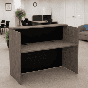 Mesa de recepción moderna para oficina, diseño funcional y elegante.