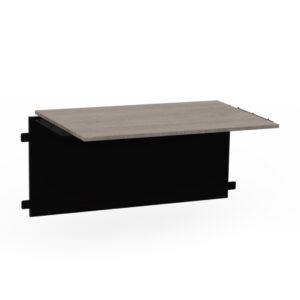 Mesa de oficina moderna con superficie de madera y estructura negra para espacios de trabajo.