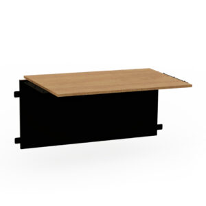 Mesa de oficina moderna con superficie de madera y estructura negra para espacios de trabajo.