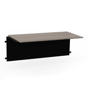 Mesa de oficina moderna con superficie de madera y estructura negra para espacios de trabajo.
