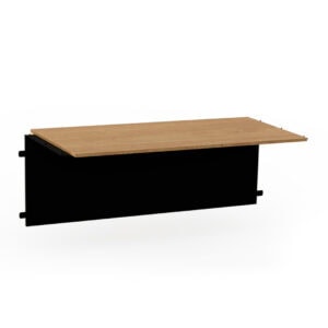 Mesa de oficina moderna con superficie de madera y estructura negra para espacios de trabajo.