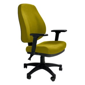 Silla de oficina ergonómica con respaldo y asiento acolchonados en color verde olivo, ideal para esp.