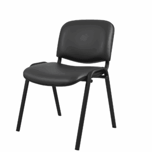 Silla de oficina negra con respaldo y asiento acolchonados, ideal para espacios de trabajo y reunion.