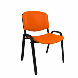 Silla de oficina moderna con asiento y respaldo naranja, ideal para espacios de trabajo y reuniones.