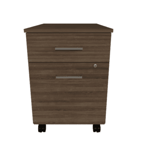 Cajonera de oficina de madera con tres cajones y cerradura.