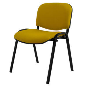 Silla de oficina con asiento y respaldo en color mostaza, estructura de metal negro, ideal para espa.