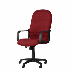Silla de oficina ergonómica roja con soporte lumbar y ruedas para un trabajo cómodo y eficiente.