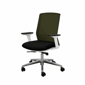Silla de oficina ergonómica negra y blanca para trabajo y estudio.