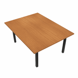 Mesa de oficina moderna con superficie de madera y patas negras para espacios de trabajo.