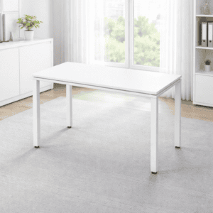 Mesa de oficina blanca, mobiliario de oficina, escritorio para trabajo.
