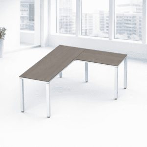 Mesa de oficina en forma de L para espacios de trabajo modernos y funcionales.