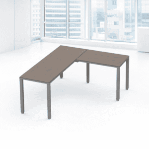 Mesa de oficina en forma de L para espacios de trabajo modernos y funcionales.