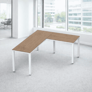Mesa de oficina ajustable para trabajo y estudio en espacio moderno.