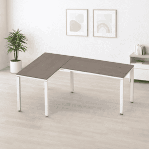 Mesa de oficina en forma de L, ideal para espacios de trabajo modernos y eficientes.