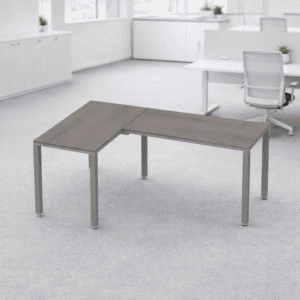 Mesa de oficina en forma de L para espacios de trabajo modernos y funcionales.