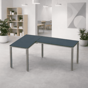 Mesa de oficina en forma de L para espacios de trabajo modernos y funcionales.