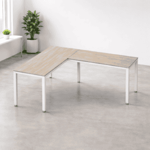 Mesa de oficina en forma de L, ideal para espacios de trabajo modernos y eficientes.