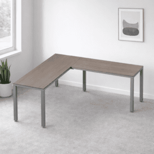 Mesa de oficina en esquina moderna y funcional para espacios de trabajo eficientes.