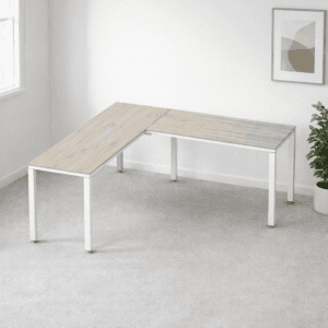 Mesa de oficina en esquina, moderna y funcional para espacios de trabajo.