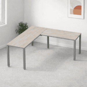 Mesa de oficina en forma de L para espacios de trabajo modernos y funcionales.