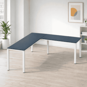 Mesa de oficina ajustable para trabajo y reuniones en oficina moderna.