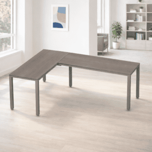 Mesa de oficina en forma de L, ideal para espacios de trabajo modernos y funcionales.