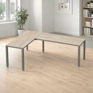 Mesa de oficina en forma de L para espacios de trabajo modernos y funcionales.