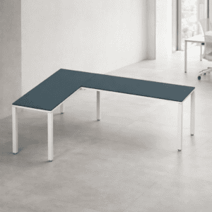Mesa de oficina en forma de L para espacios de trabajo modernos y funcionales.