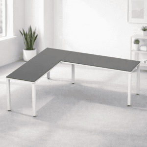 Mesa de oficina en forma de L, ideal para espacios de trabajo modernos y eficientes.