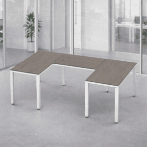 Mesa de oficina en forma de U para espacios de trabajo colaborativos.