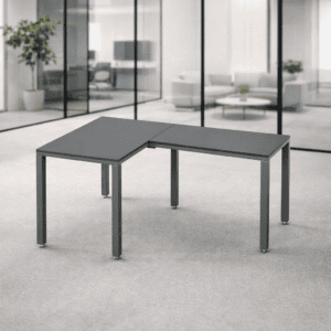 Mesa de oficina en forma de L, ideal para espacios de trabajo modernos y oficinas funcionales.