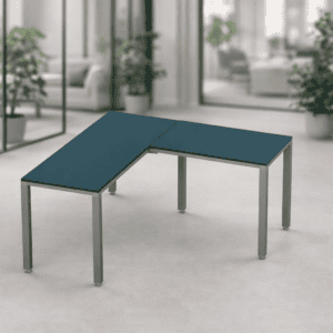 Mesa de oficina en forma de L para espacios de trabajo modernos y funcionales.
