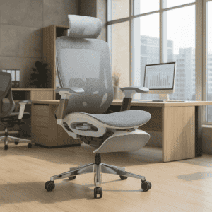 Silla de oficina ergonómica con soporte lumbar ajustable y reposabrazos, ideal para espacios de trab.
