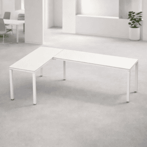 Mesa de oficina blanca moderna y funcional para espacios de trabajo.
