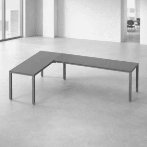Mesa de oficina moderna y minimalista en espacio de trabajo.