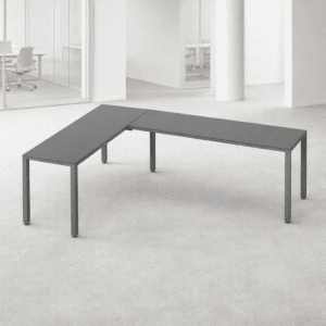 Mesa de oficina en forma de L para espacios de trabajo modernos y funcionales.