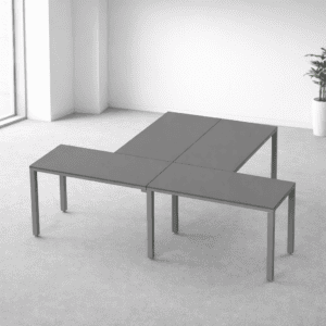 Mesa de oficina moderna y funcional en espacio minimalista.