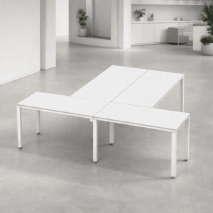 Mesa de oficina modular blanca para espacios de trabajo modernos y funcionales.
