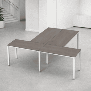 Mesa de oficina ajustable para trabajo y reuniones, ideal para espacios modernos y funcionales.
