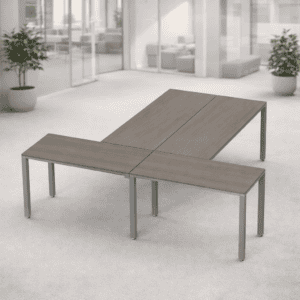 Mesas de oficina modulares para espacios de trabajo flexibles y colaborativos en oficina moderna.