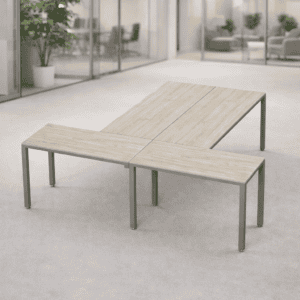 Mesa de oficina modular, escritorio de trabajo en espacio moderno y luminoso.