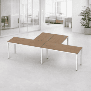 Mesa de oficina modular, escritorio de trabajo, mobiliario de oficina moderna.