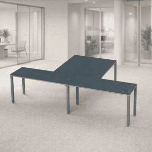 Mesa de oficina modular negra para espacios de trabajo modernos y funcionales.