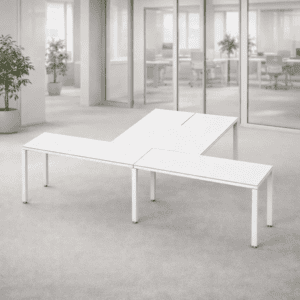 Mesa de oficina moderna y funcional para espacios de trabajo colaborativos.