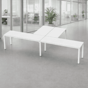 Mesa de oficina blanca y ajustable para oficinas y salas de reuniones.