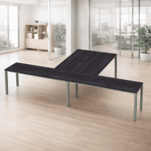 Mesa de oficina en forma de T, moderna y funcional, ideal para espacios de trabajo profesionales y e.