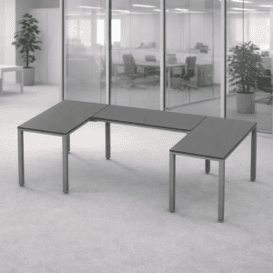 Mesas de oficina modulares para espacios de trabajo flexibles y colaborativos en oficinas modernas.