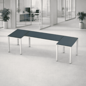 Mesa de oficina moderna y funcional para espacios de trabajo colaborativos.